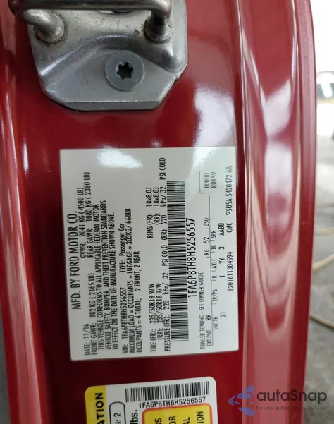 2017 Ford Mustang из США, поврежденный, VIN 1FA6P8TH8H5256557